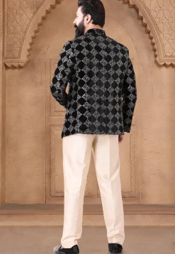 Embroidered Velvet Jodhpuri Suit in Black