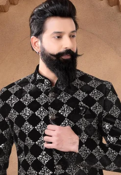 Embroidered Velvet Jodhpuri Suit in Black