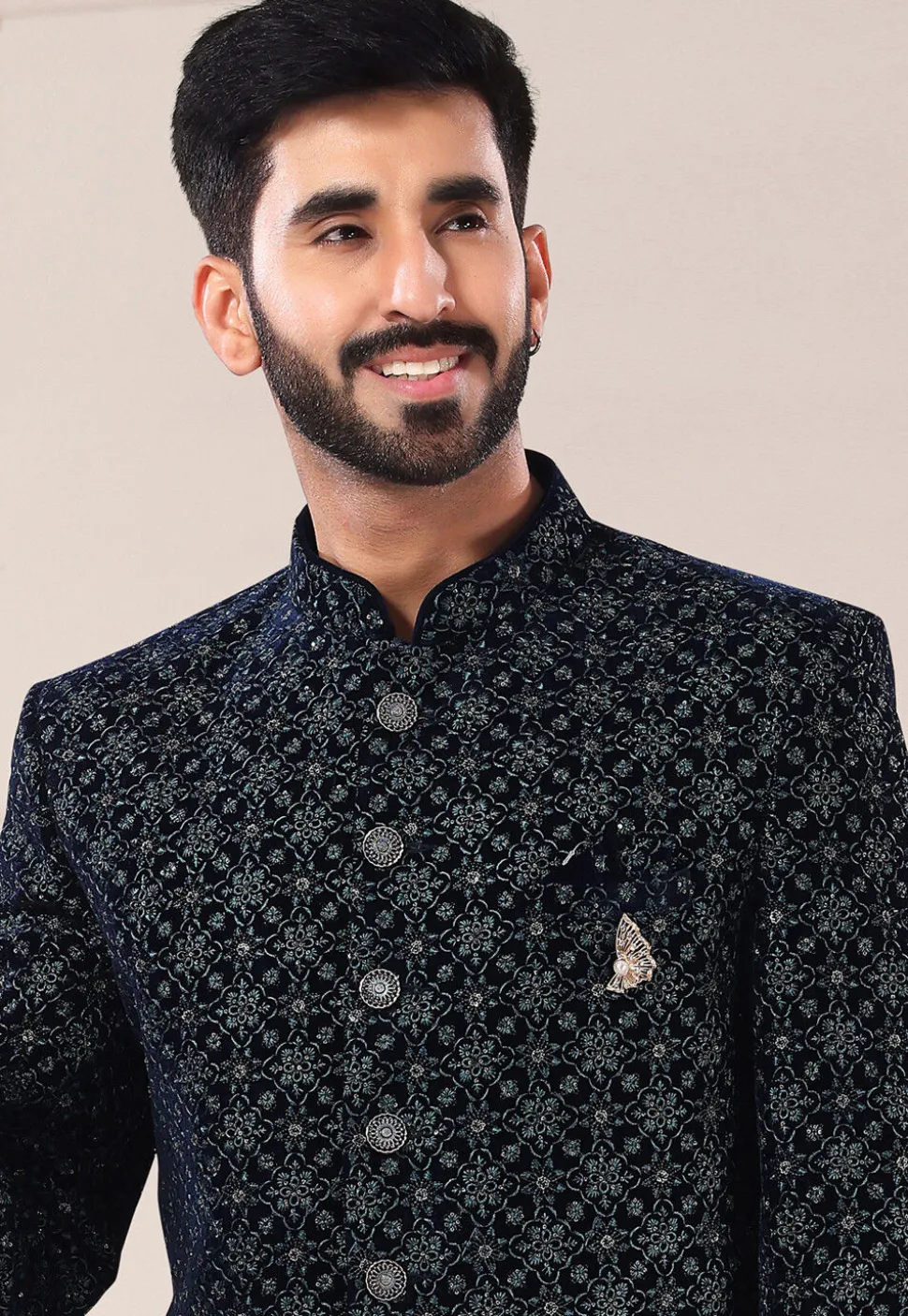 Embroidered Velvet Jodhpuri Suit in Black