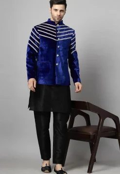 Embroidered Velvet Jodhpuri Jacket in Royal Blue