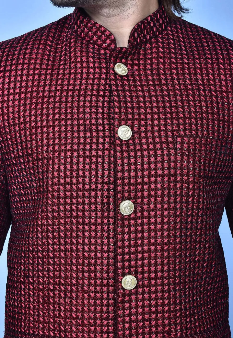 Embroidered Velvet Jodhpuri Suit in Maroon