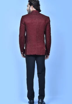 Embroidered Velvet Jodhpuri Suit in Maroon