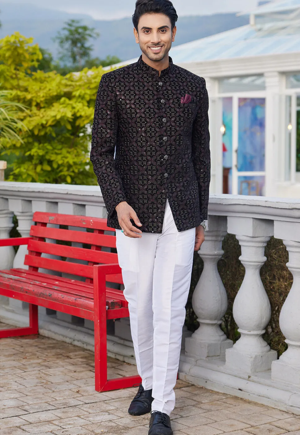Embroidered Velvet Jodhpuri Suit in Black