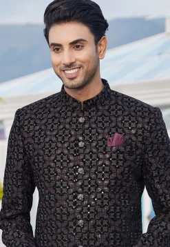 Embroidered Velvet Jodhpuri Suit in Black