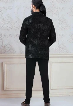 Embroidered Velvet Jodhpuri Suit in Black