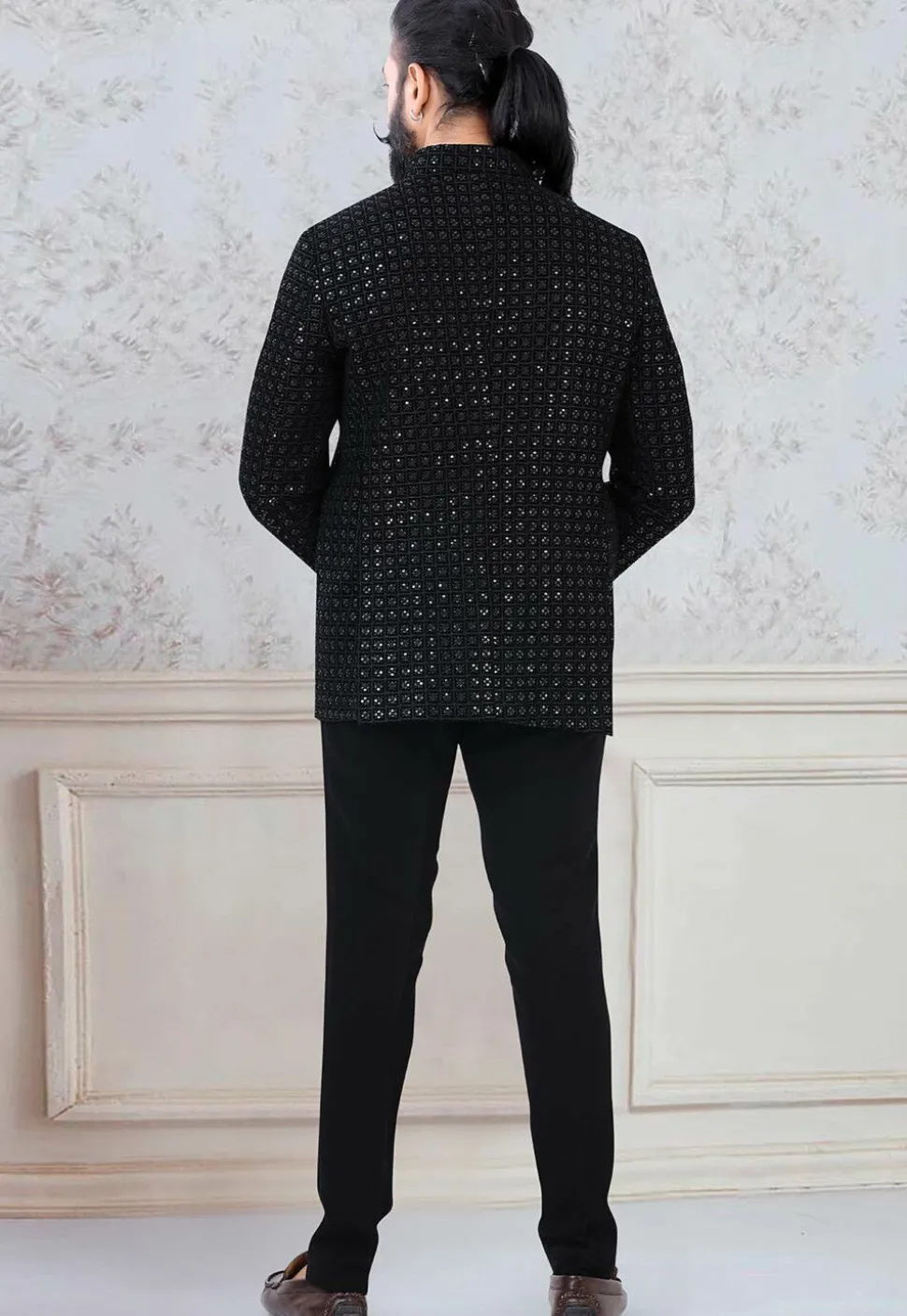 Embroidered Velvet Jodhpuri Suit in Black