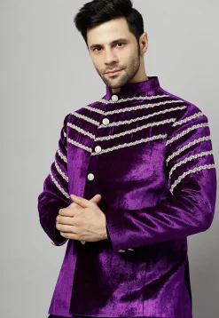 Embroidered Velvet Jodhpuri Jacket in Dark Violet