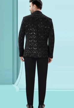 Embroidered Velvet Jodhpuri Suit in Black