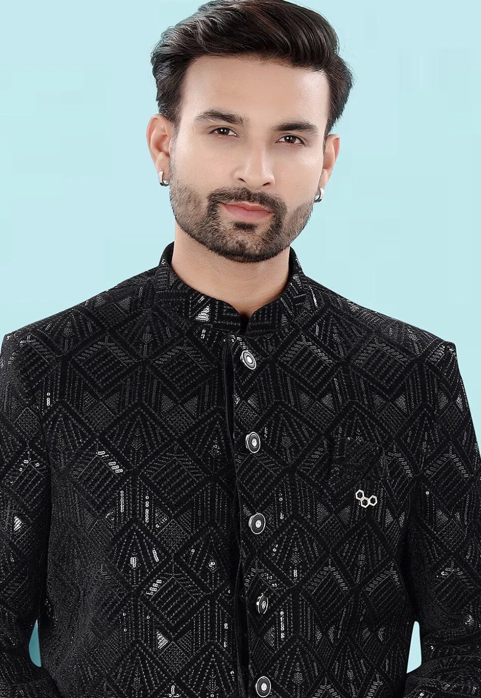 Embroidered Velvet Jodhpuri Suit in Black