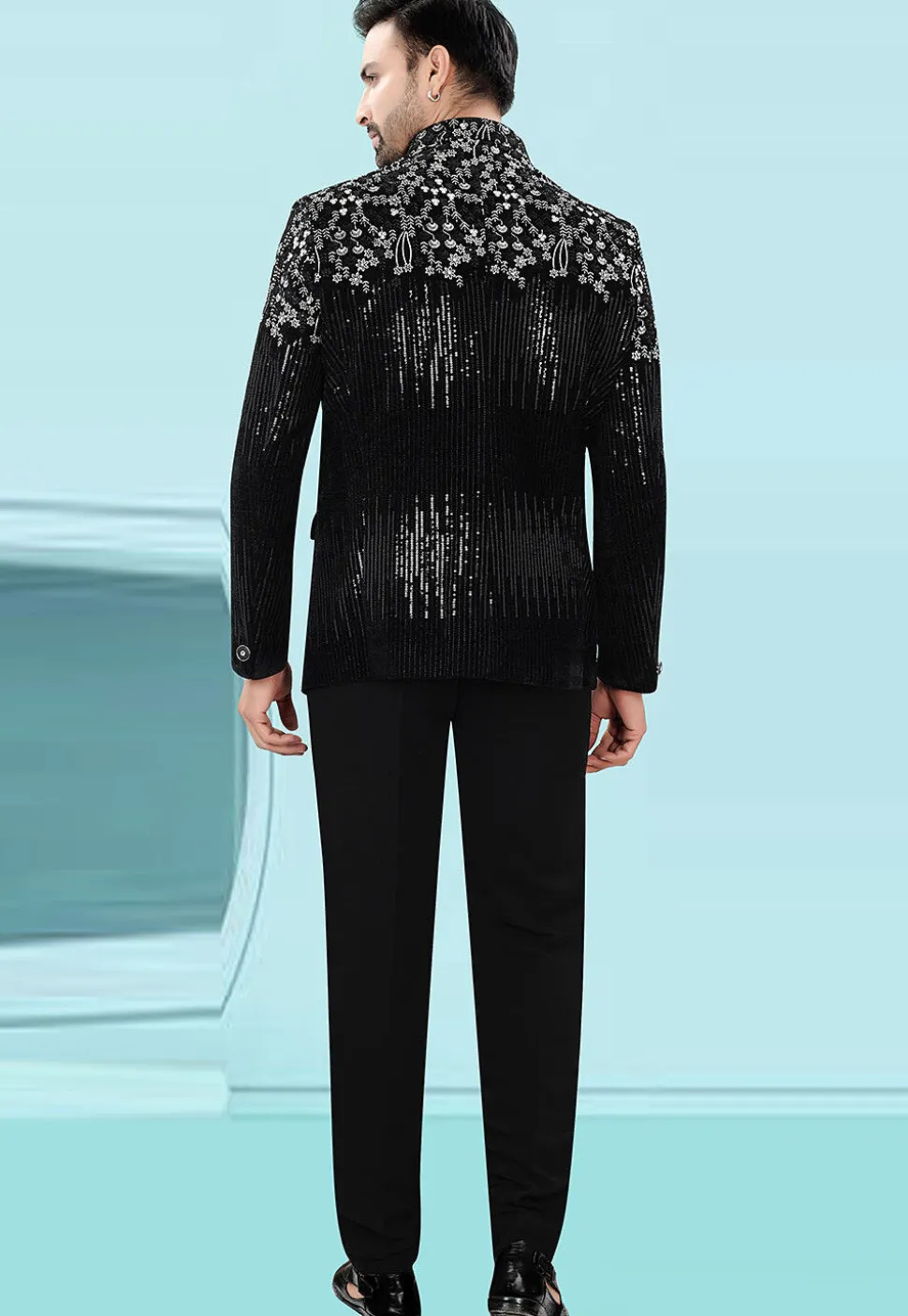Embroidered Velvet Jodhpuri Suit in Black