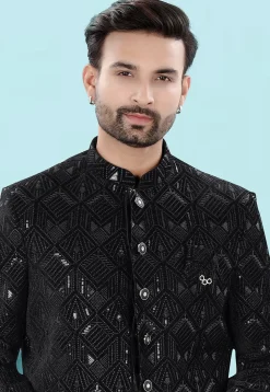 Embroidered Velvet Jodhpuri Jacket in Black