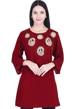 Embroidered Velvet Kurti Maroon
