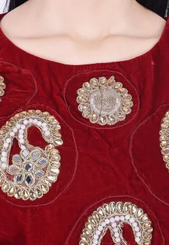 Embroidered Velvet Kurti Maroon