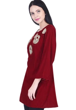 Embroidered Velvet Kurti Maroon