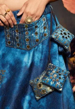 Embroidered Velvet Lehenga in Blue