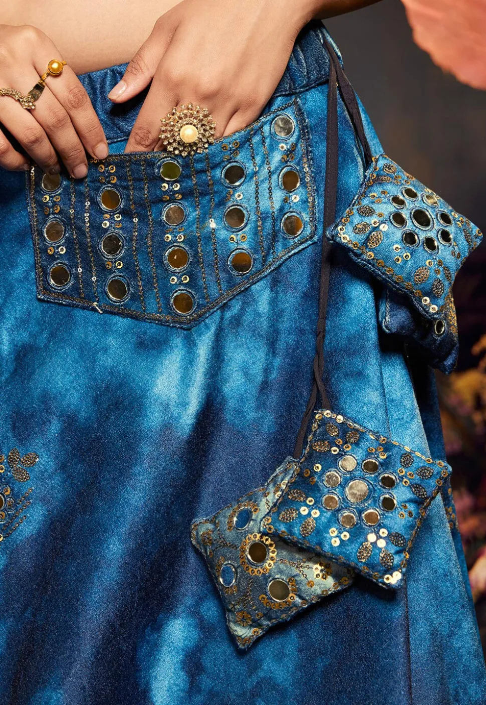 Embroidered Velvet Lehenga in Blue