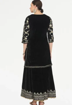 Embroidered Velvet Lehenga in Black