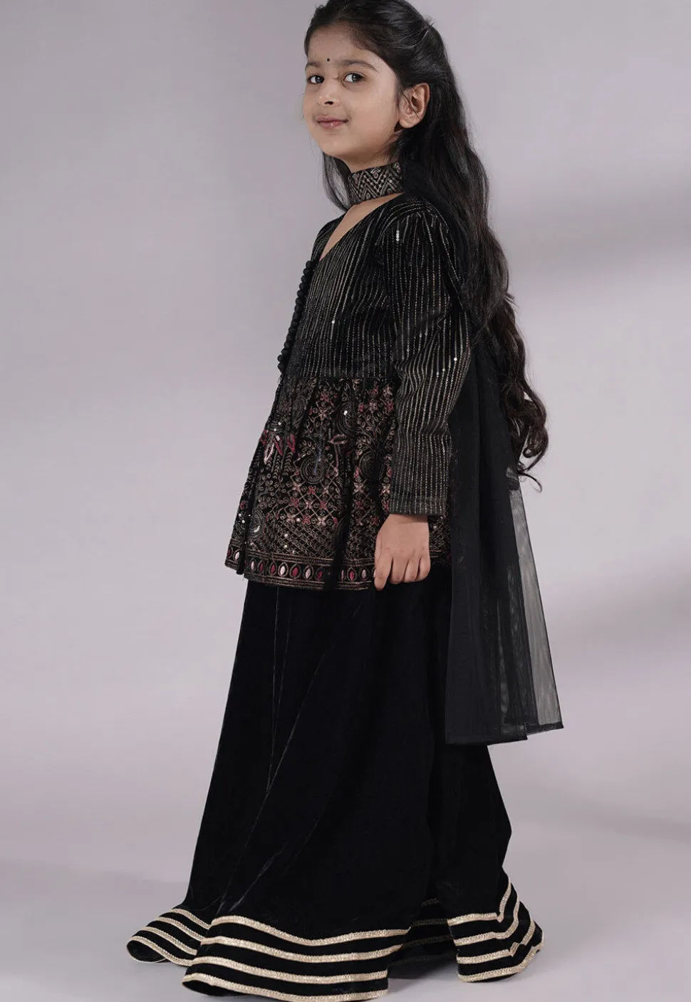 Embroidered Velvet Lehenga in Black