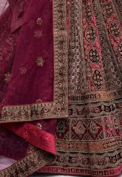 Embroidered Velvet Lehenga in Fuchsia