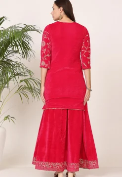 Embroidered Velvet Lehenga in Pink