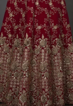 Embroidered Velvet Lehenga in Red