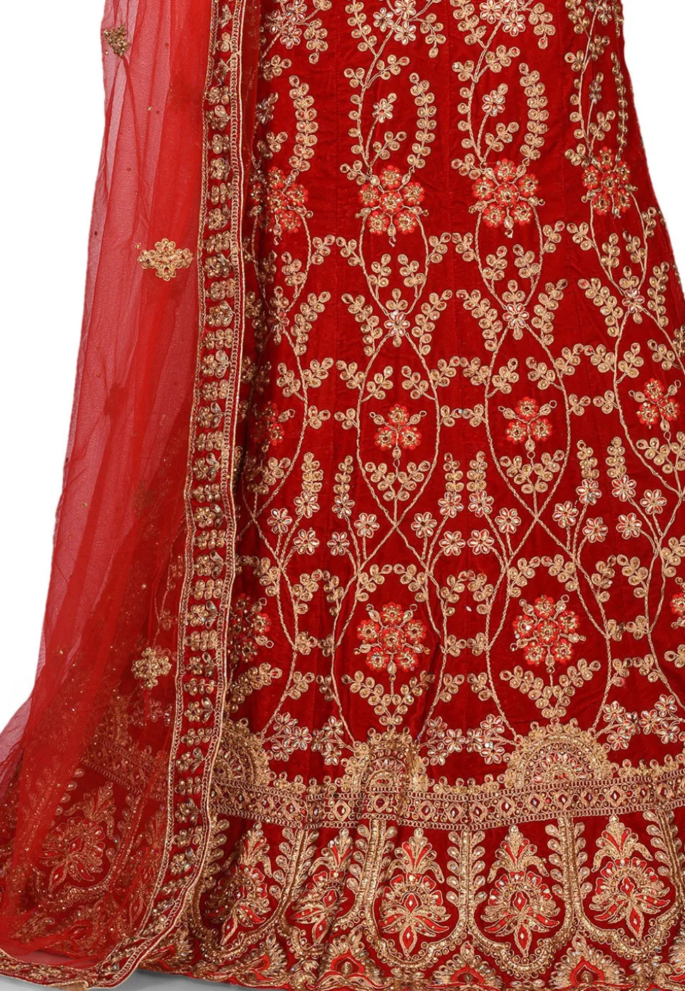 Embroidered Velvet Lehenga in Red