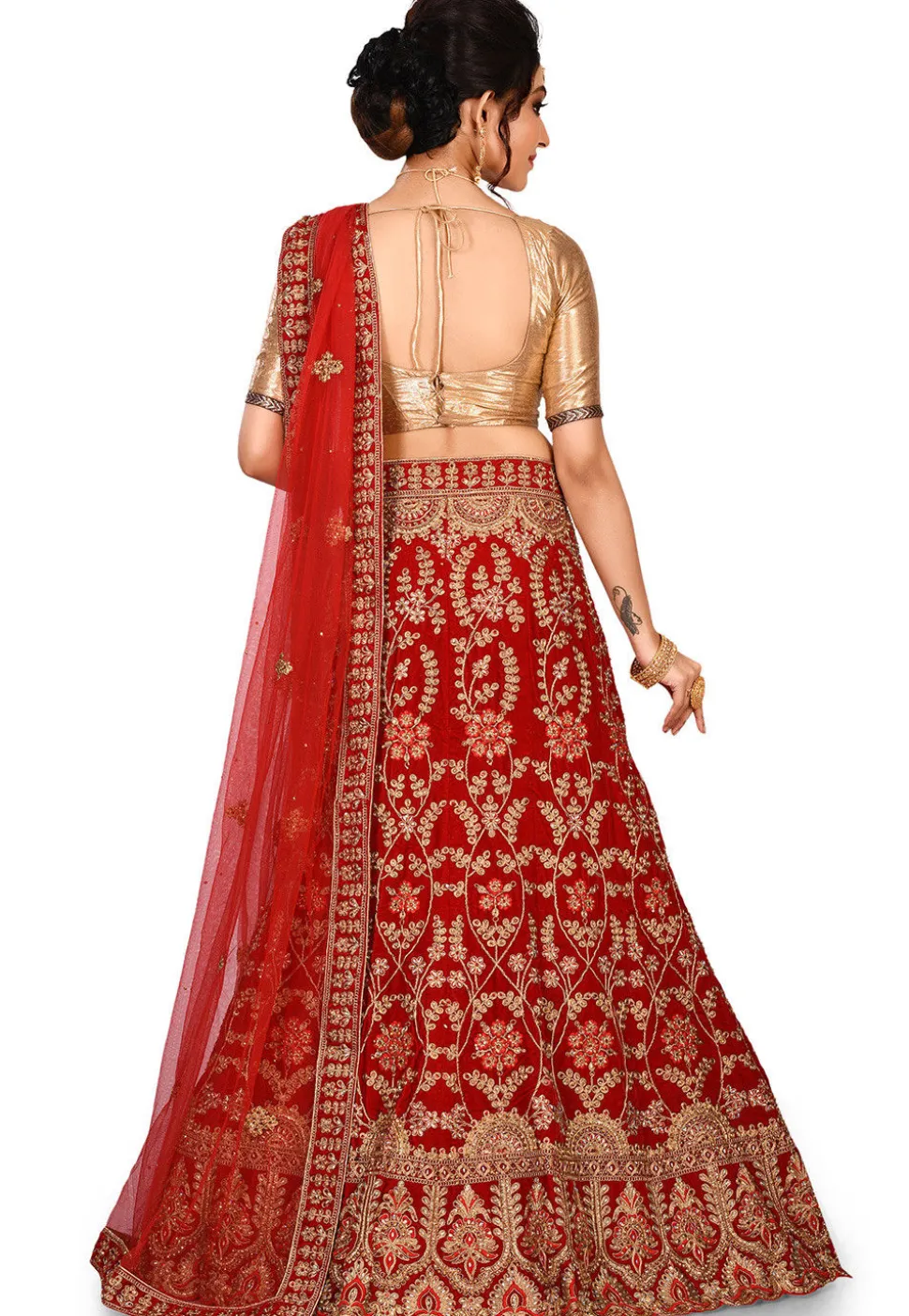 Embroidered Velvet Lehenga in Red