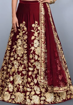 Embroidered Velvet Lehenga in Maroon