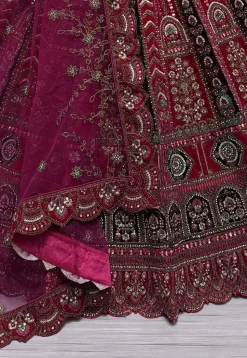 Embroidered Velvet Lehenga in Fuchsia
