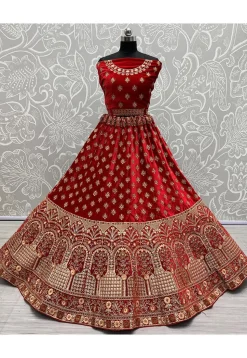 Embroidered Velvet Lehenga in Red