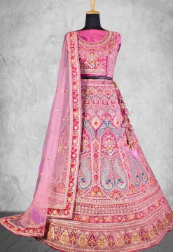 Embroidered Velvet Lehenga in Pink