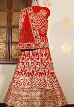 Embroidered Velvet Lehenga in Red
