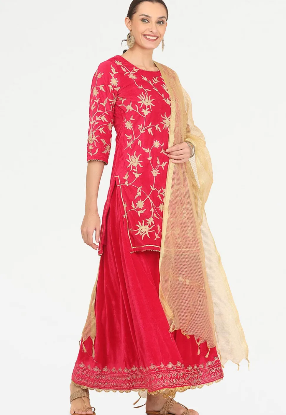 Embroidered Velvet Lehenga in Pink
