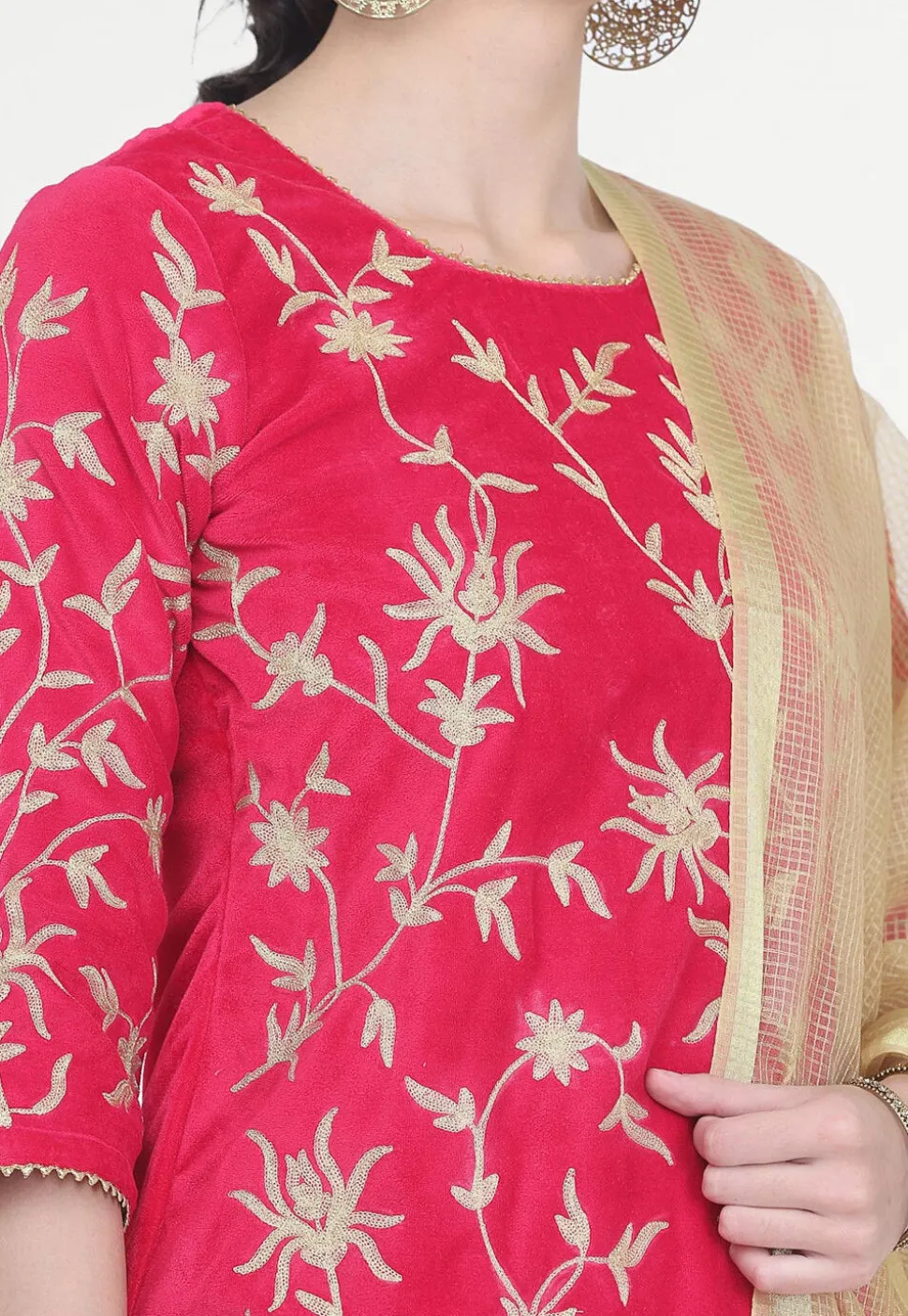 Embroidered Velvet Lehenga in Pink