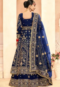 Embroidered Velvet Lehenga in Royal Blue