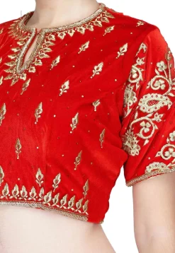 Embroidered Velvet Lehenga in Red