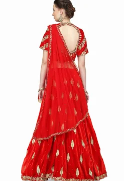 Embroidered Velvet Lehenga in Red