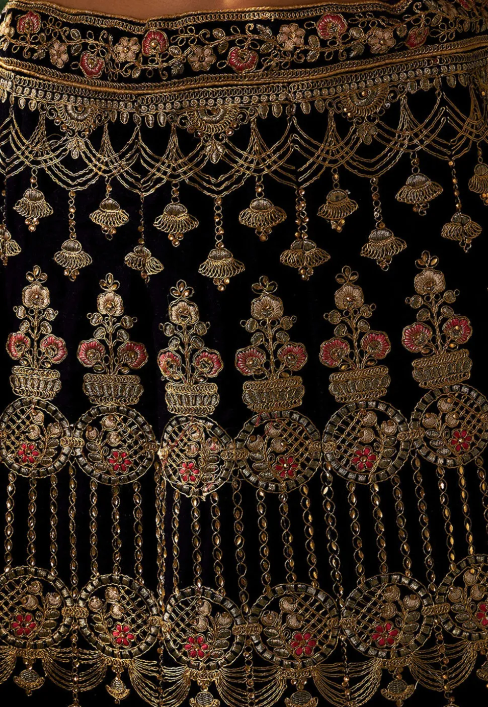 Embroidered Velvet Lehenga in Blue
