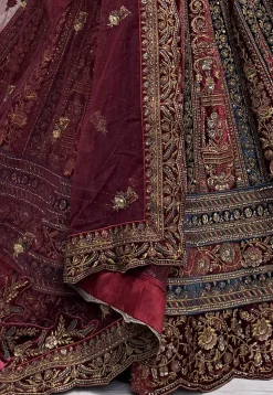 Embroidered Velvet Lehenga in Maroon