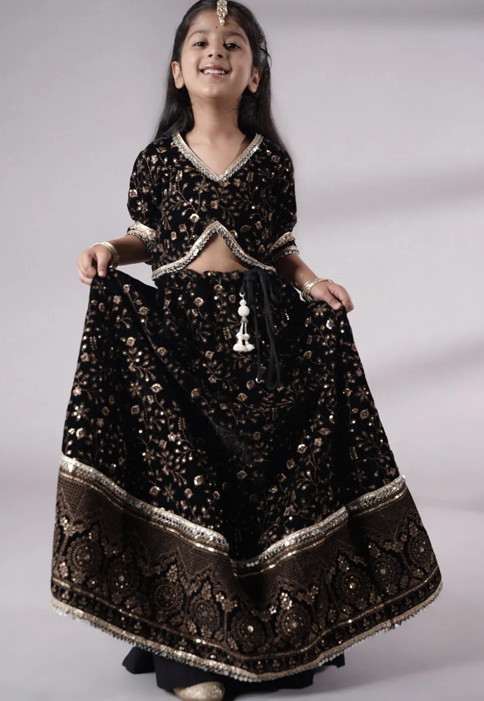 Embroidered Velvet Lehenga in Black