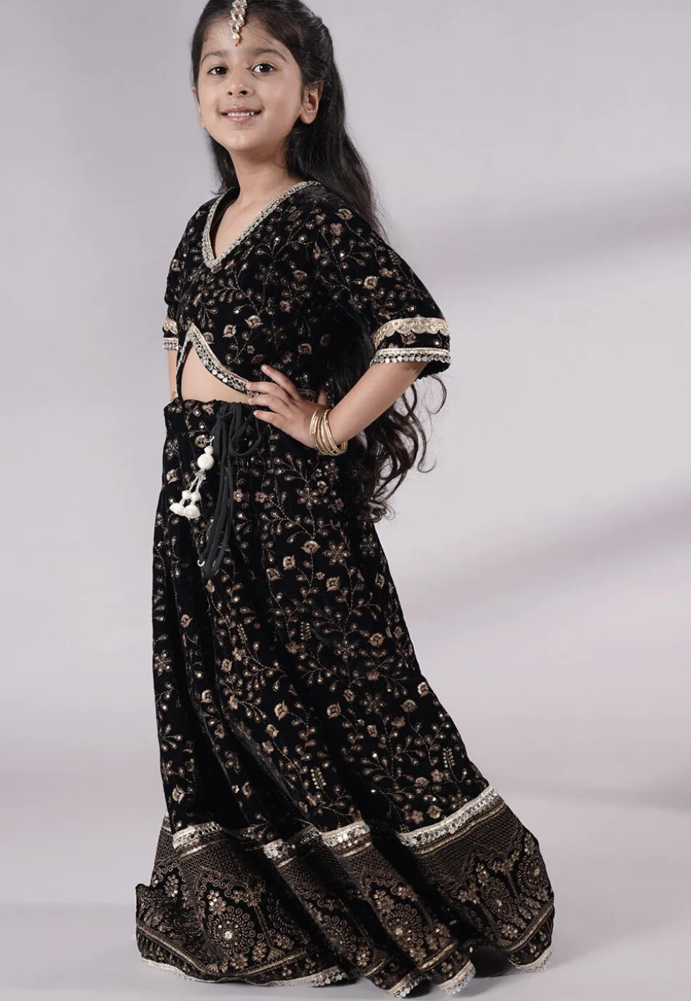 Embroidered Velvet Lehenga in Black