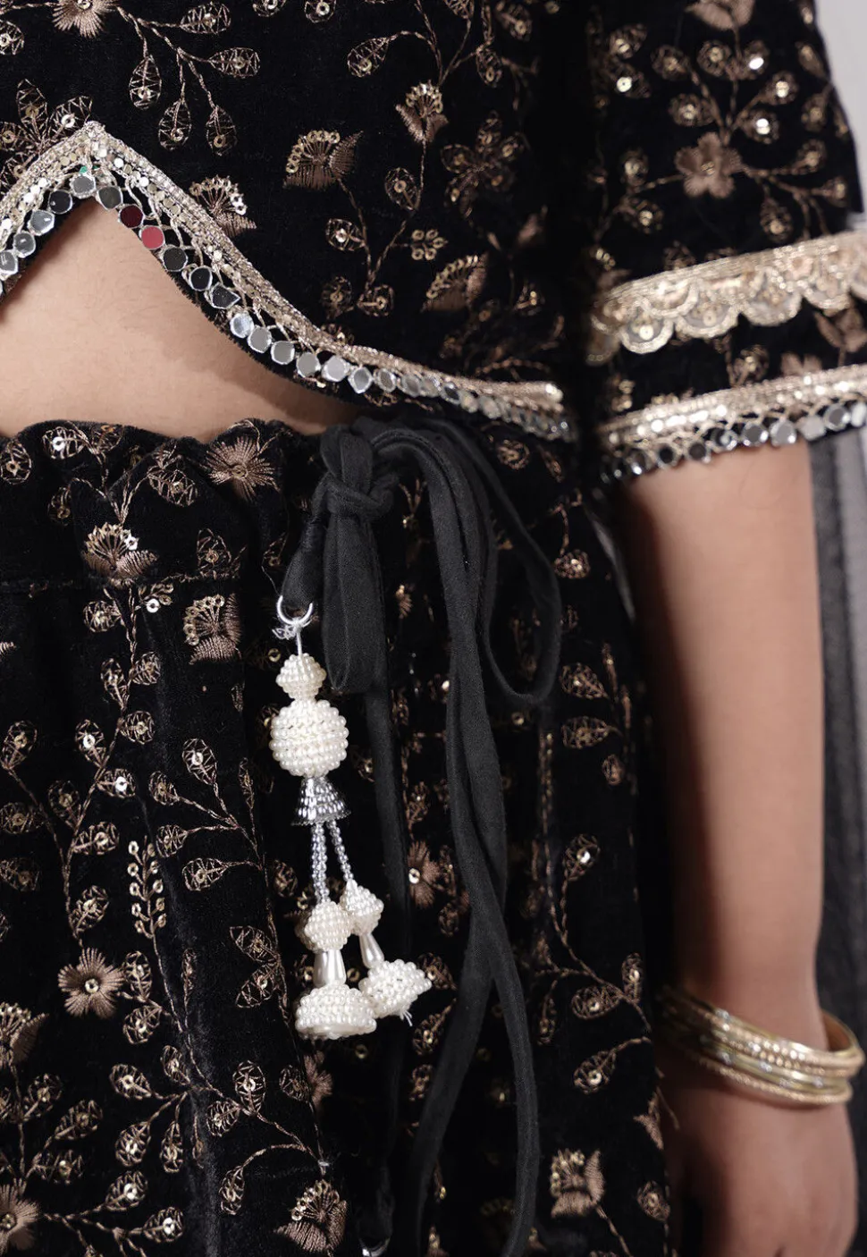 Embroidered Velvet Lehenga in Black