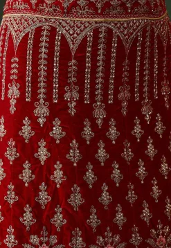 Embroidered Velvet Lehenga in Red