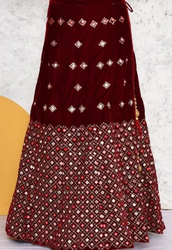 Embroidered Velvet Lehenga in Wine