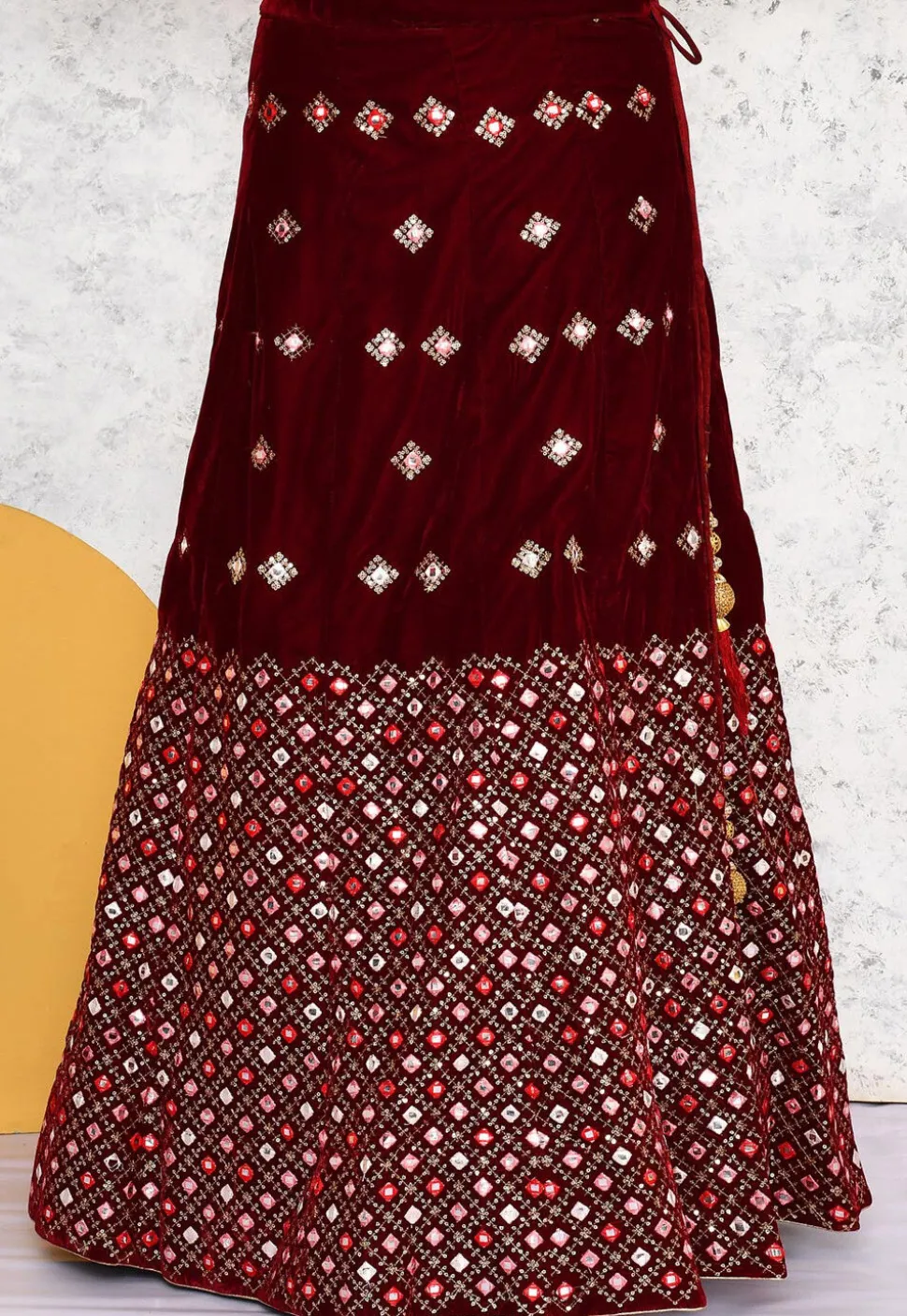 Embroidered Velvet Lehenga in Wine