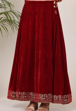 Embroidered Velvet Lehenga in Maroon