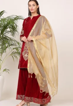 Embroidered Velvet Lehenga in Maroon