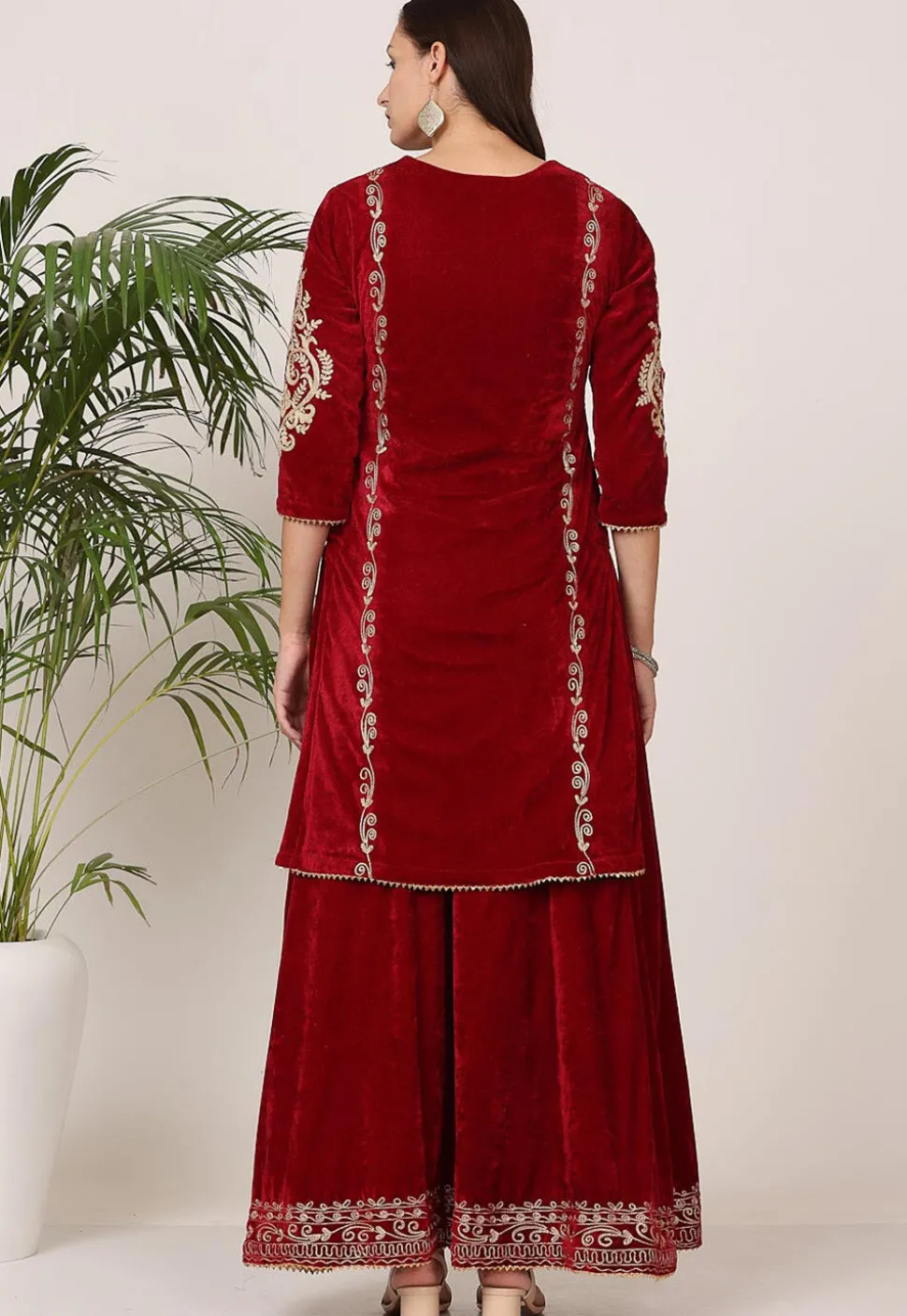 Embroidered Velvet Lehenga in Maroon