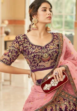 Embroidered Velvet Lehenga in Maroon