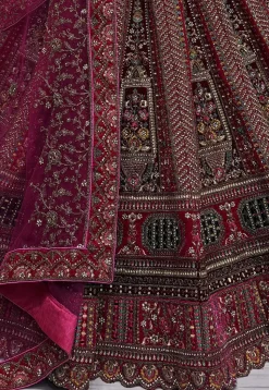 Embroidered Velvet Lehenga in Fuchsia